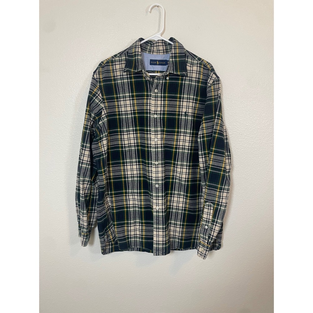 Ralph Lauren Plaid Button Down Shirt Mens XL Green Navy Yellow‎ Excellent